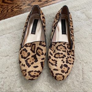 Steve Madden Steven Leopard Animal Print Ponyhair Slip On Loafers Flats 8.5